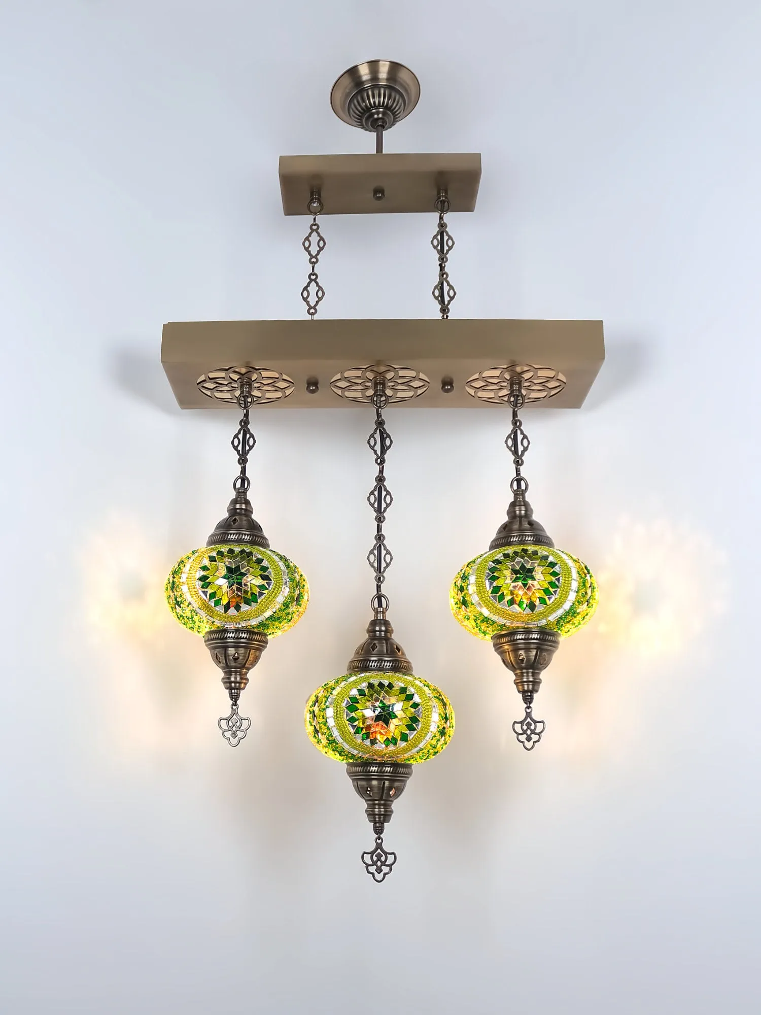 Turkish 3 Globes Mosaic Glass Chandelier Lights