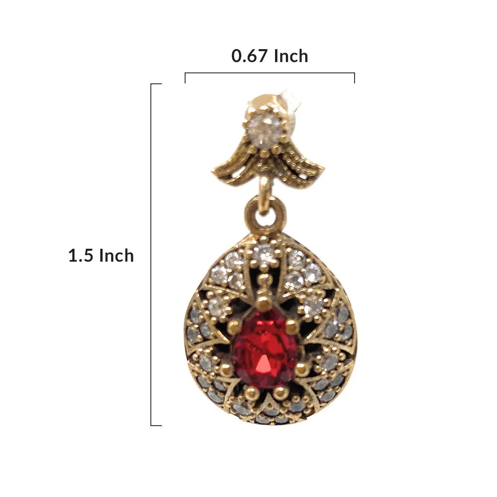 Turkish Sterling Silver 925 Elegant Womens Red Dangle Earring and Pendant - Duel On Jewel