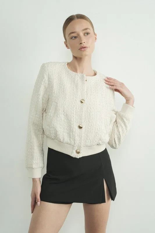 Tweed Bomber Jacket -Ivory