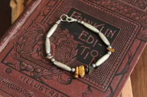 Vintage Beaded Tiger's Eye and Silver Bracelet