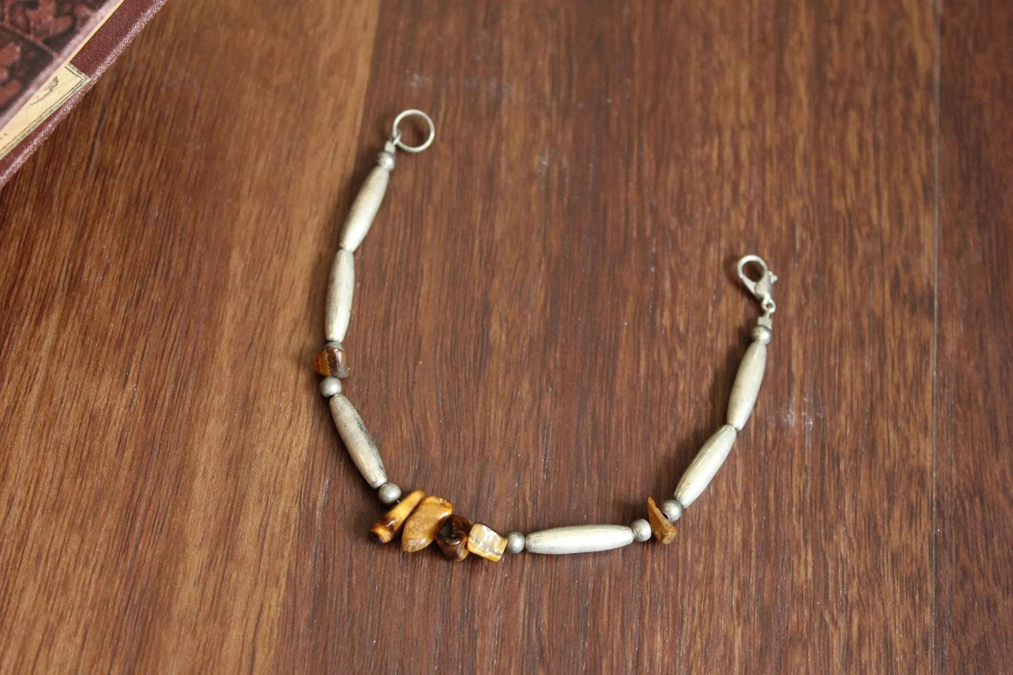 Vintage Beaded Tiger's Eye and Silver Bracelet