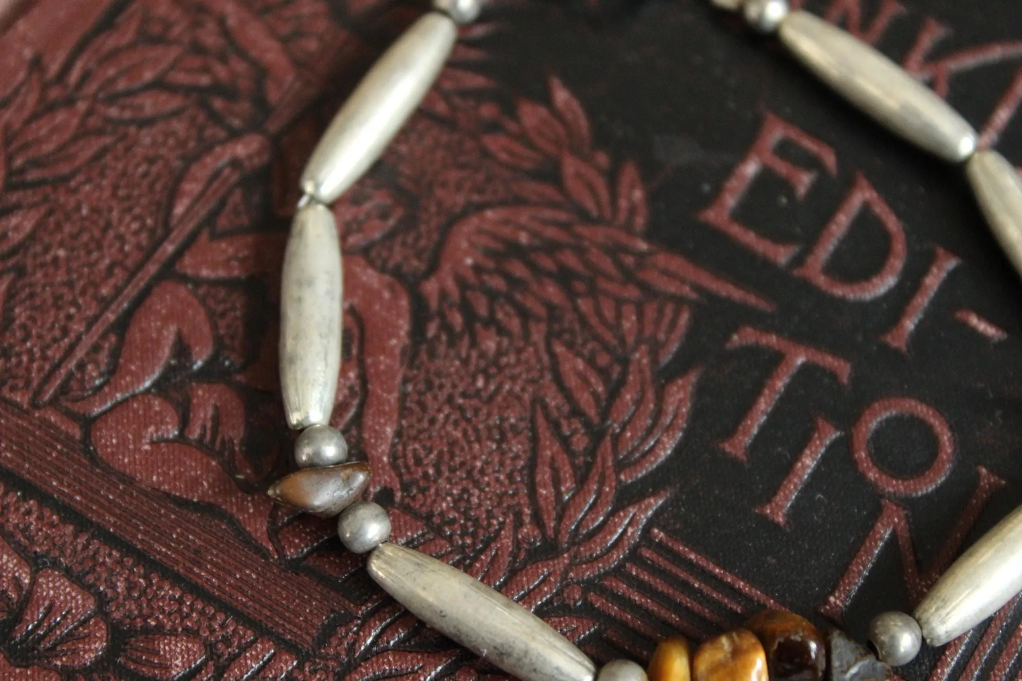 Vintage Beaded Tiger's Eye and Silver Bracelet