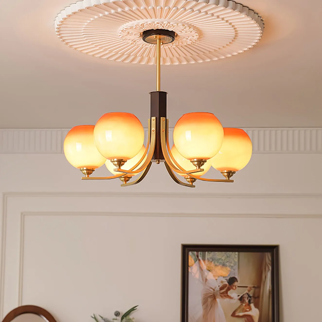 Vintage Caramel Globe Chandelier