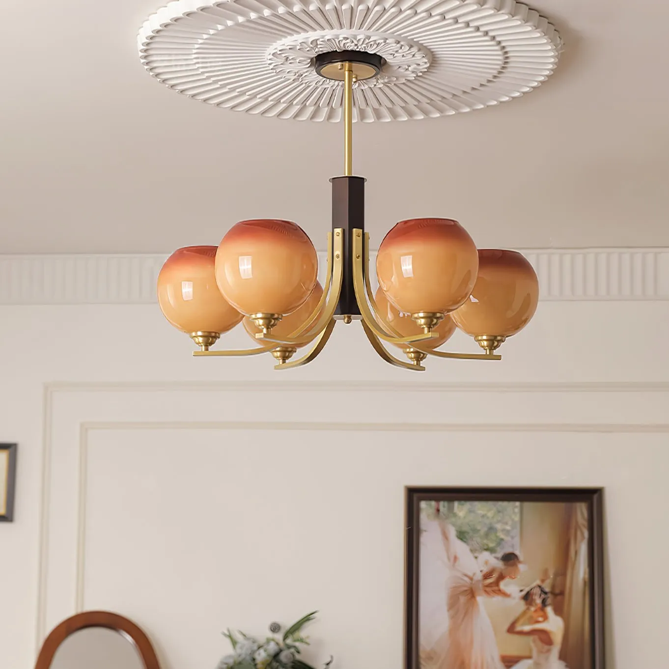 Vintage Caramel Globe Chandelier