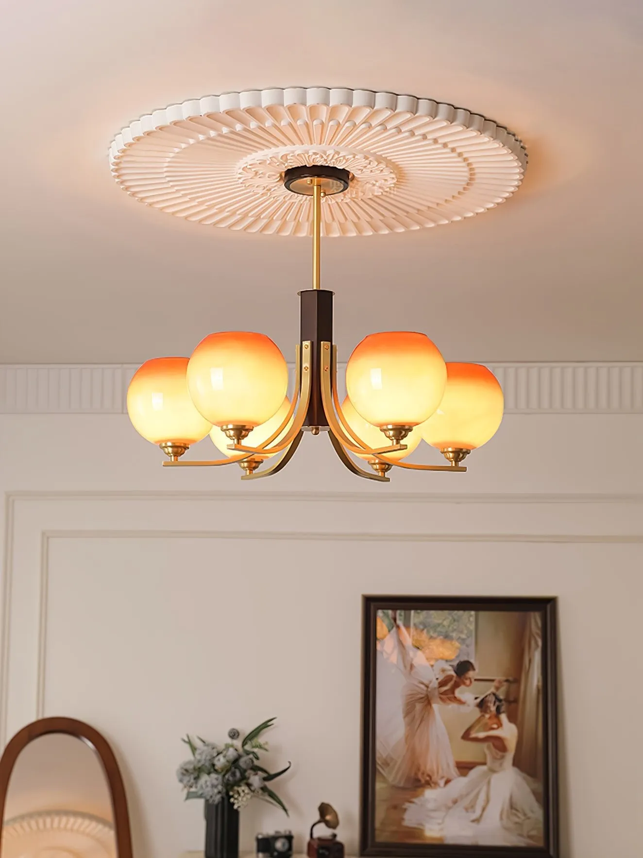 Vintage Caramel Globe Chandelier