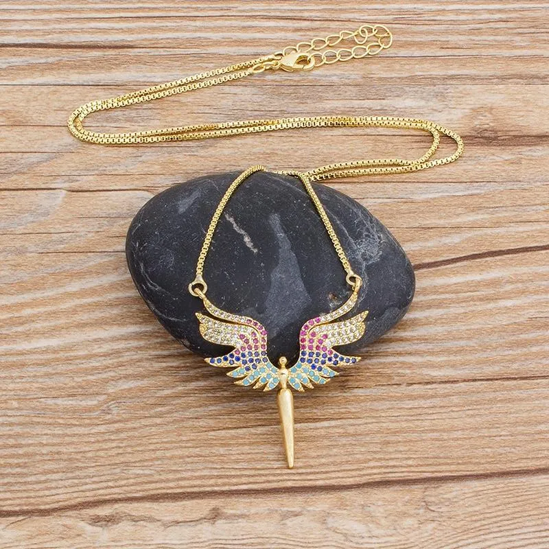 Whimsical Angel Wings with Colorful Zircon Necklace