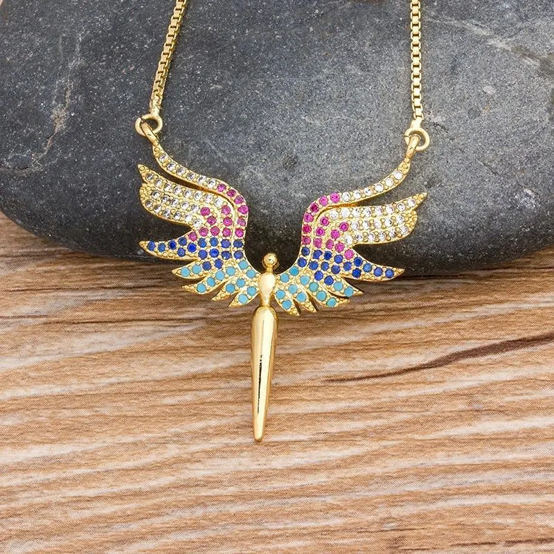 Whimsical Angel Wings with Colorful Zircon Necklace