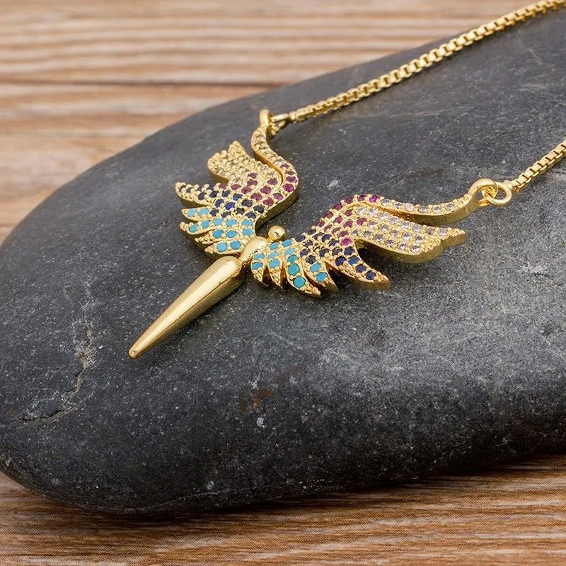 Whimsical Angel Wings with Colorful Zircon Necklace