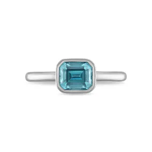 White Gold Blue Zircon Solitaire Ring