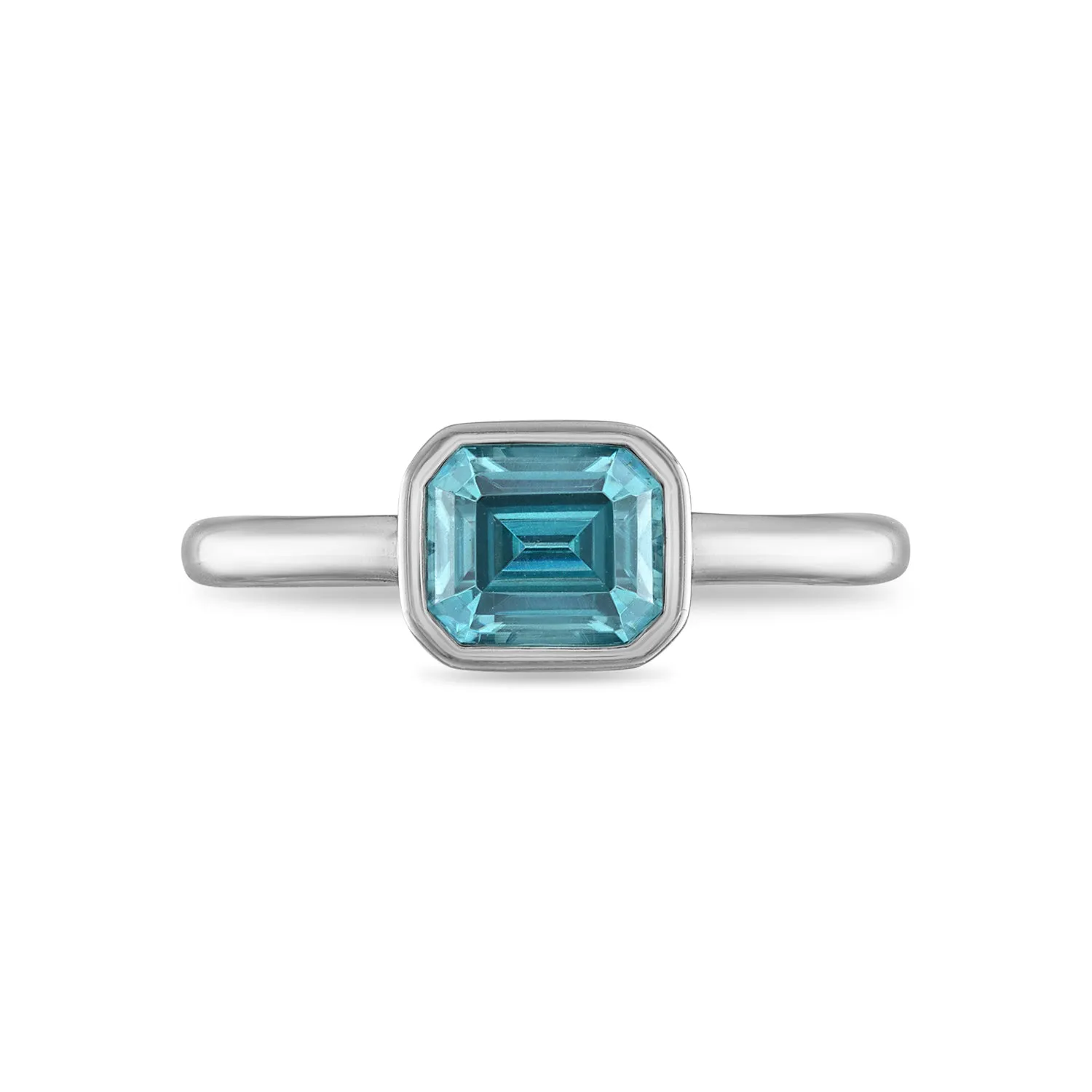 White Gold Blue Zircon Solitaire Ring