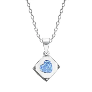 Women’s  Hypoallergenic White Heart Cube Pendant with Link Chain Necklace for Girl and Women Chain Pendants with Certificate of Authenticity and  Stamp Jewelry Gifts for Women (Sky blue)