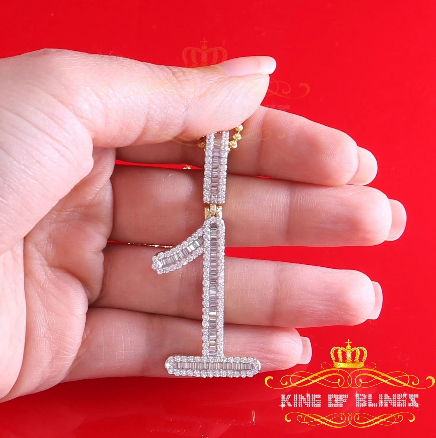 Yellow 925 Silver Baguette Numeric Number '1 'Pendant 4.0ct Cubic Zirconia