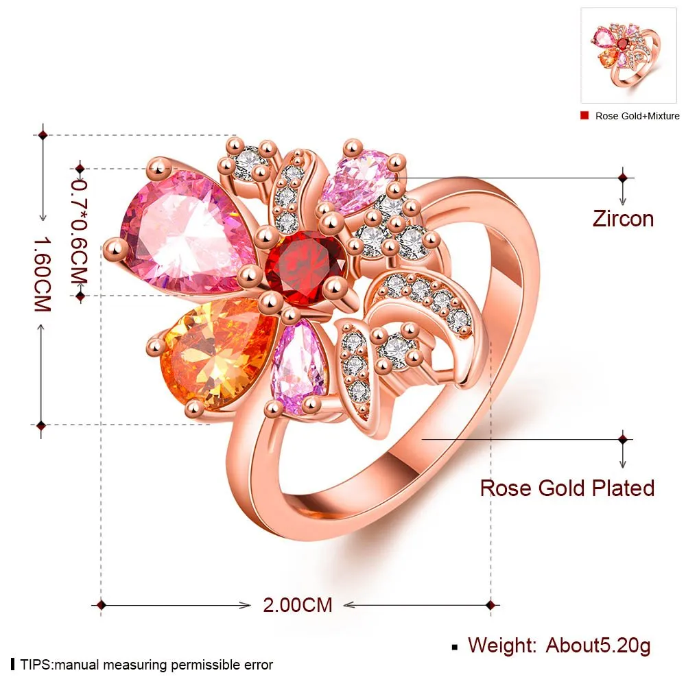 Yellow Chimes Multicolor Flower Swiss Zircon Rose Gold Crystal Ring for Women