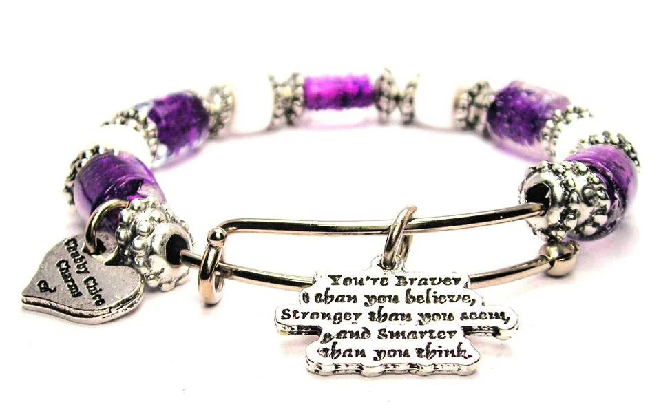 Your Braver Than You Believe Stronger Than You Seem And Smarter Than You Think 9mm Glass Beaded Single Bracelet