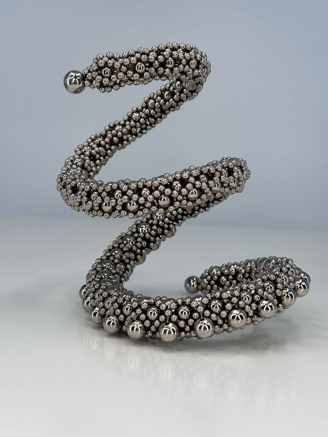 Zeitan Beaded Spiral Cuff in Silver