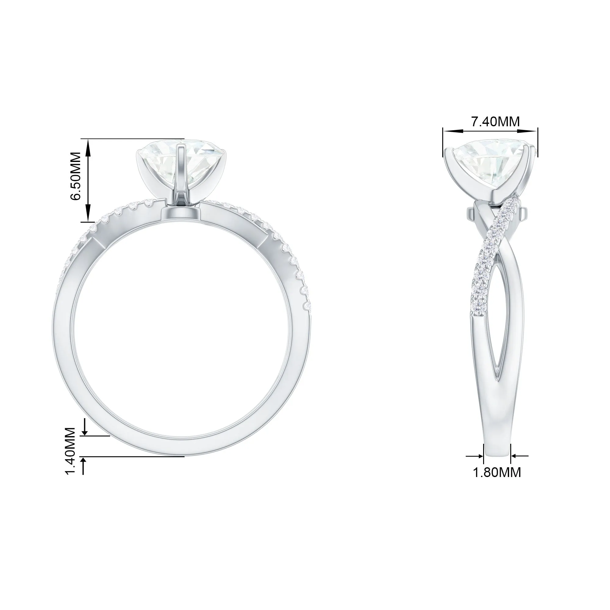 Zircon Crossover Solitaire Engagement Ring