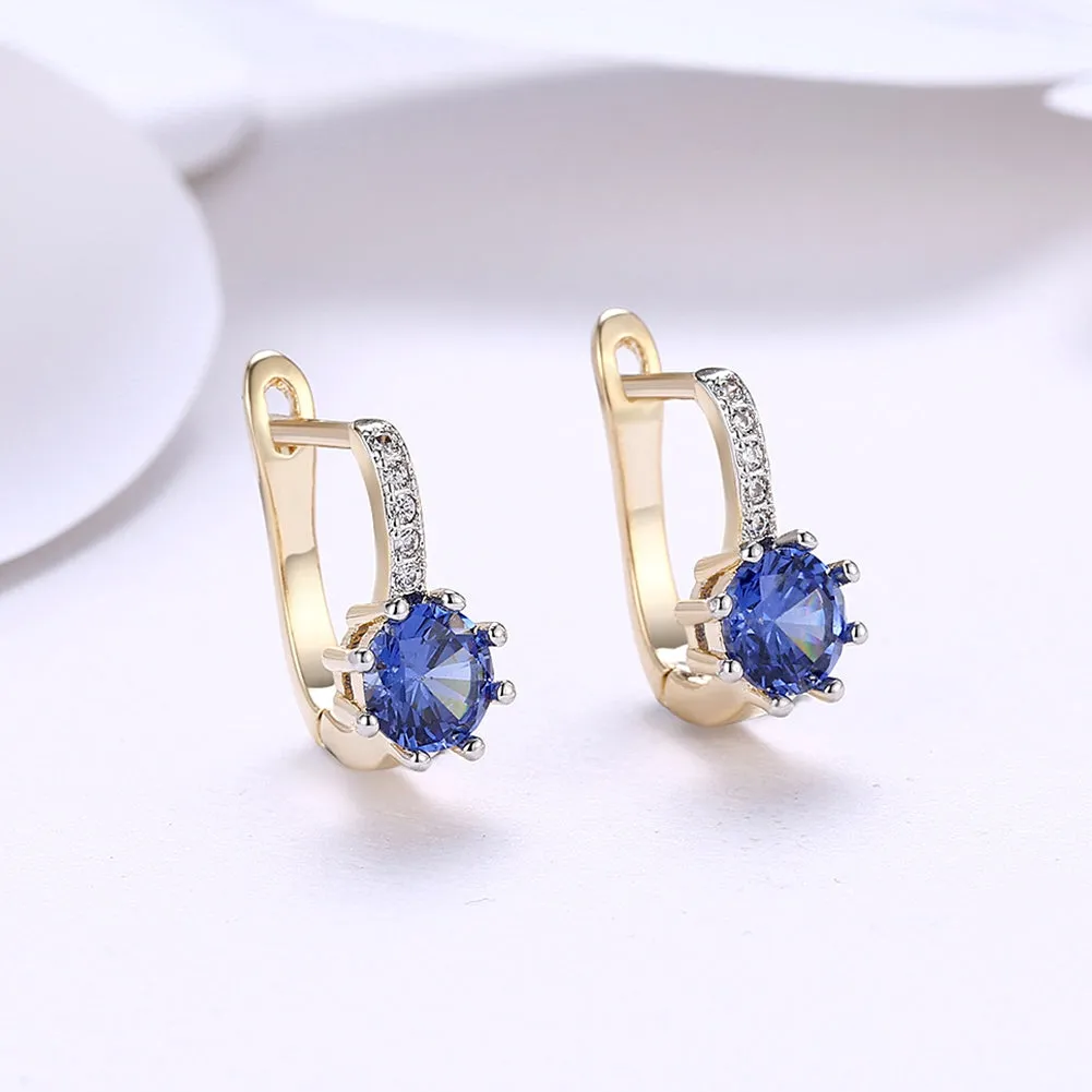 Zircon Earring Clip Blue Round Diamond Romantic Style Earring Clip