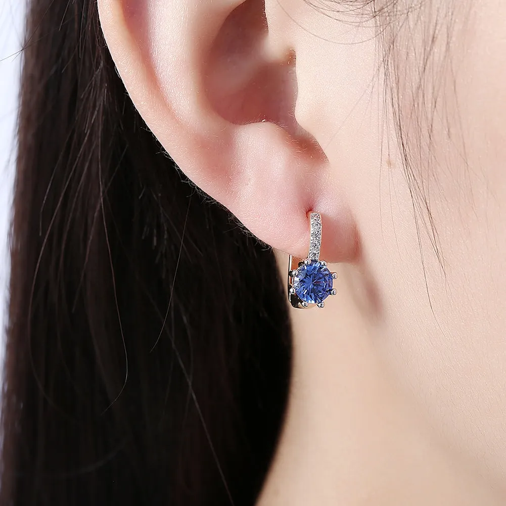 Zircon Earring Clip Blue Round Diamond Romantic Style Earring Clip