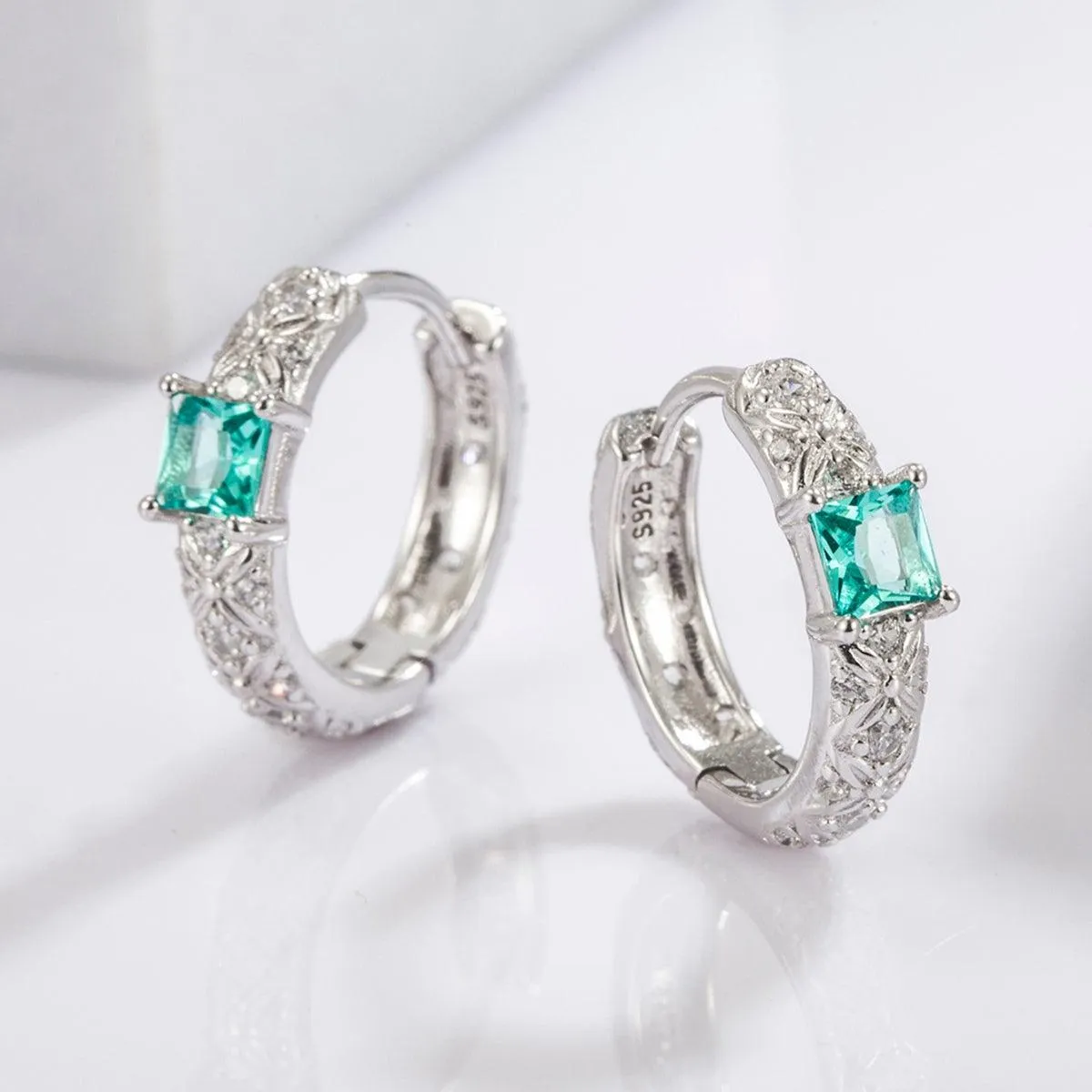 Zircon Earrings 925 Sterling Silver Inlaid Jewelry