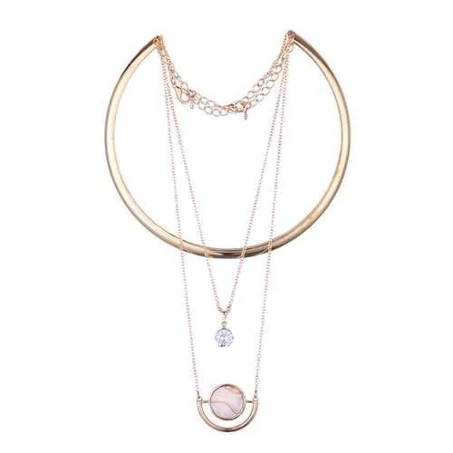 Zircon Gold Collar Chain Multilayer Pendant Necklace For Women